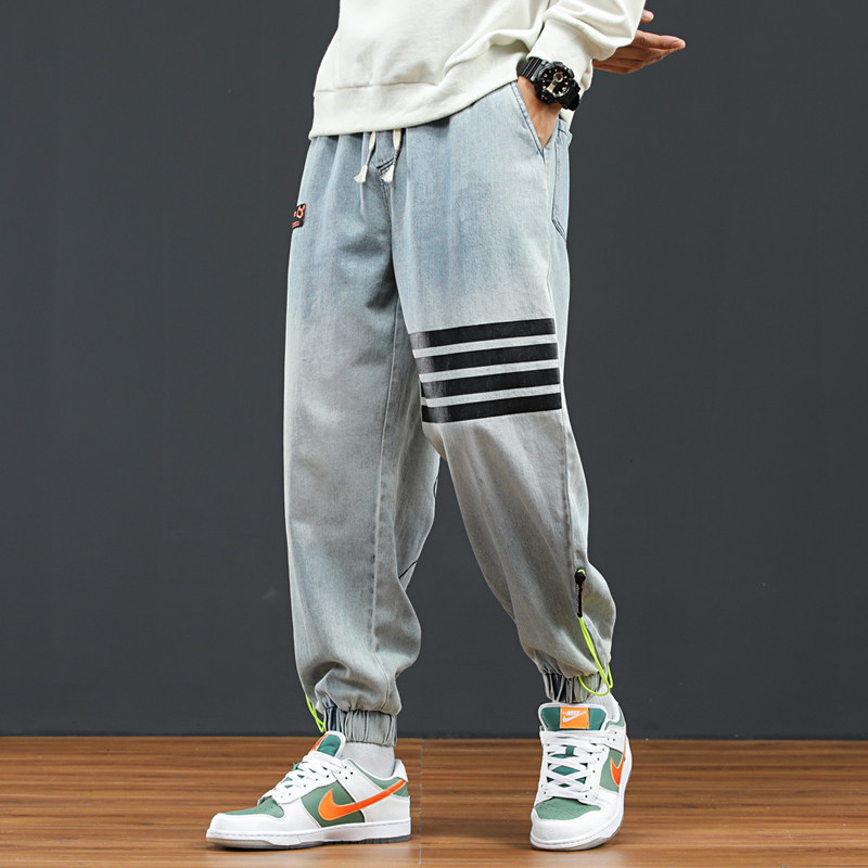 @日系大码M-4XL四条杠渐变色牛仔裤男潮牌宽松束脚裤NZ193-P50，男装牛仔裤，星座223（原229-2）