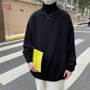 @港风 高领纯色针织衫毛衣男大码M-8XL韩版百搭21M60-P35图片