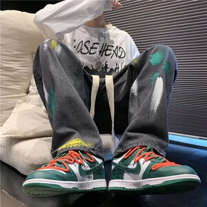 @ 喷墨涂鸦个性直筒裤牛仔裤韩版潮流宽松拖地裤 NZ235-P48图片