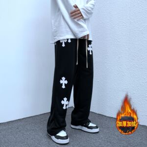 @港风 加绒加厚运动裤男潮牌阔腿裤NZ205-加绒P40常规P35图片