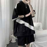 冰丝拼色连帽短袖短裤套装男女夏季TZ2221/P55，男装牛仔裤，星座223（原229-2）