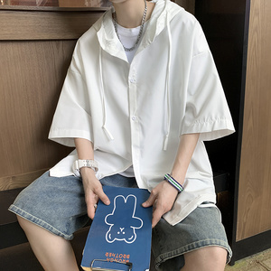 网红炸街高级感连帽开衫短袖衬衣薄卫衣 CS120-P40图片