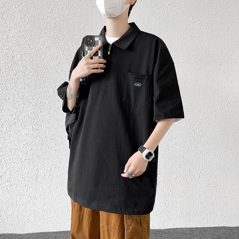 @港风纯棉日系翻领短袖T恤男士夏季POLO衫DT23-P40,男装T恤,星座223（原229-2）