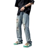 @港风春夏季长款破洞牛仔裤潮男NZ247-P45，男装牛仔裤，星座223（原229-2）