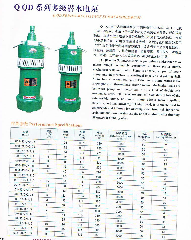 QX，下吸式潜水泵， QX15-10-0.75， 功率0.75KW 五金/工具 水泵 原图主图