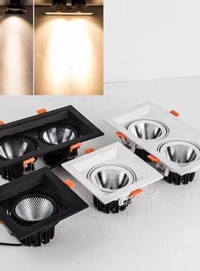 led格栅筒灯15X15嵌入式双头COB射灯方形黑色网格葡萄架顶天花灯