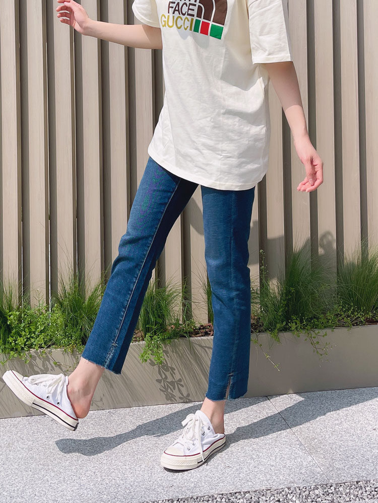 开叉牛仔裤女 minibrand春新款蓝色高腰显瘦修身弹力小直筒九分裤,女装/女士精品,牛仔裤,淘宝优惠券,粉丝福利购,淘宝优惠卷