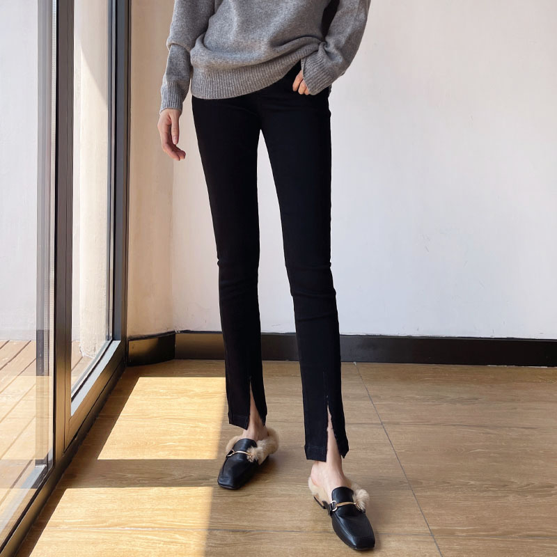 开叉微喇叭牛仔裤高腰显瘦长裤