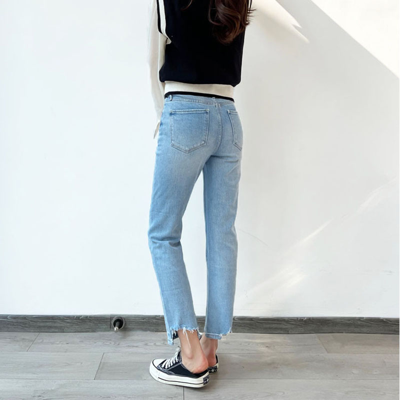 浅蓝色牛仔裤女minibrand 春季九分直筒牛仔裤高腰显瘦氛围感穿搭