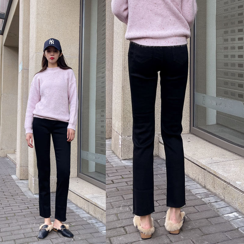 加绒牛仔裤女 minibrand秋冬季新款高腰显瘦修身黑色直筒裤微喇叭,女装/女士精品,牛仔裤,淘宝优惠券,粉丝福利购,淘宝优惠卷