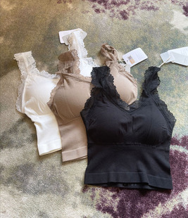 小仙女蕾丝花边3D罩杯长绒棉精莫代尔棉螺纹文胸无缝内衣打底吊带