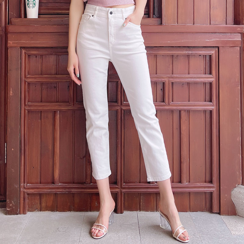 白色八分直筒烟管裤女春夏季薄款