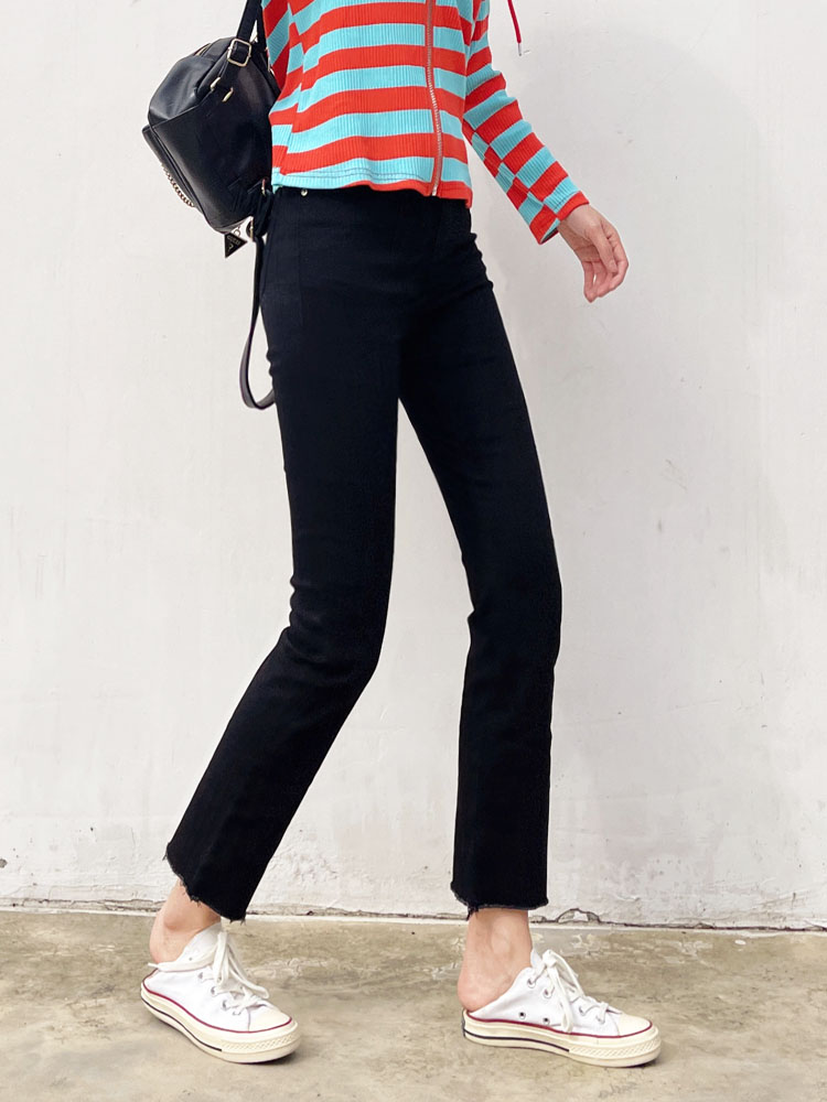 大长腿高腰显瘦黑色喇叭裤喇叭裤