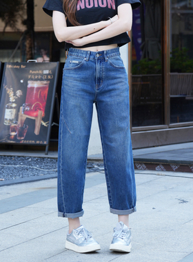 MiniBrand 2025春夏新款高腰显瘦萝卜九分牛仔裤蓝色小个子弯刀裤
