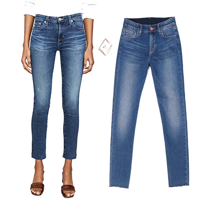 韩mini brand新品 超软面料松紧裤腰小破洞修身显瘦9分小脚牛仔裤