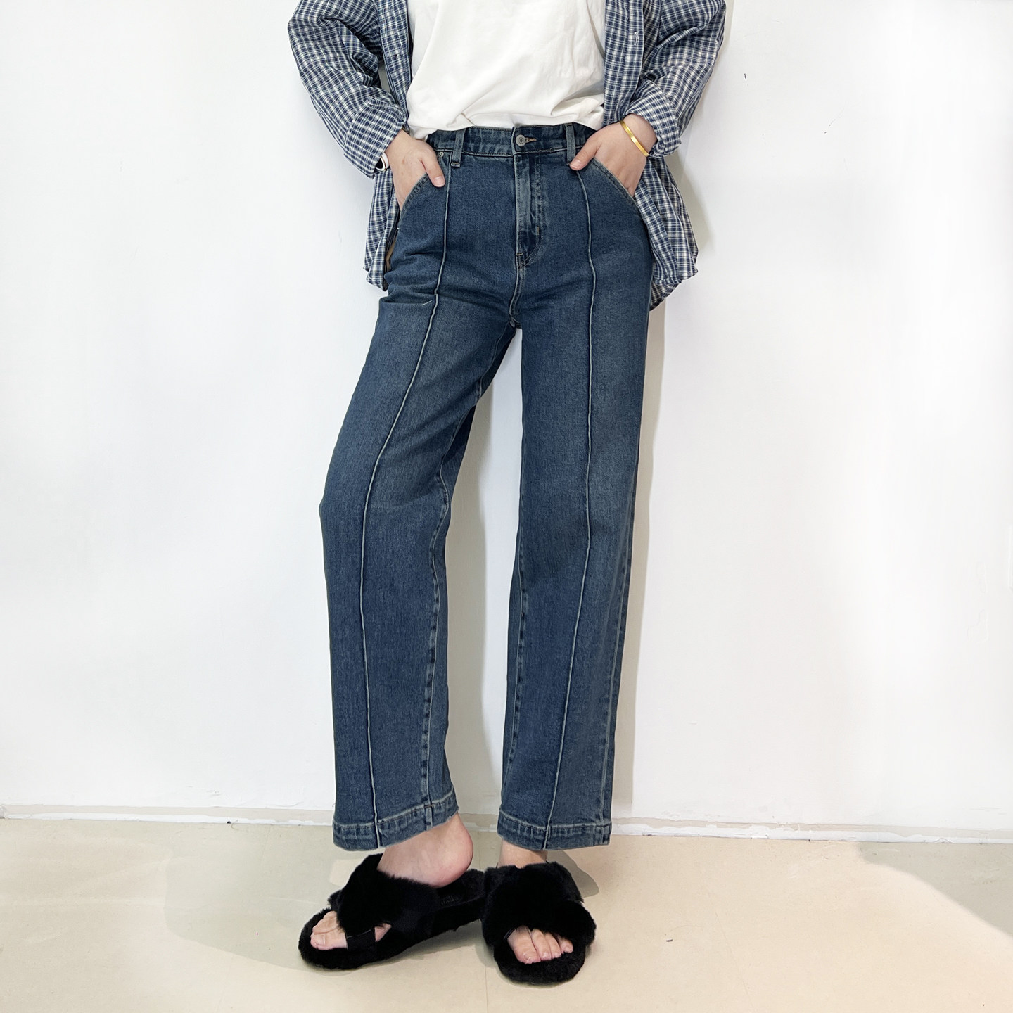 minibrand牛仔裤女 2025秋新时髦美腿线高腰九分直筒裤