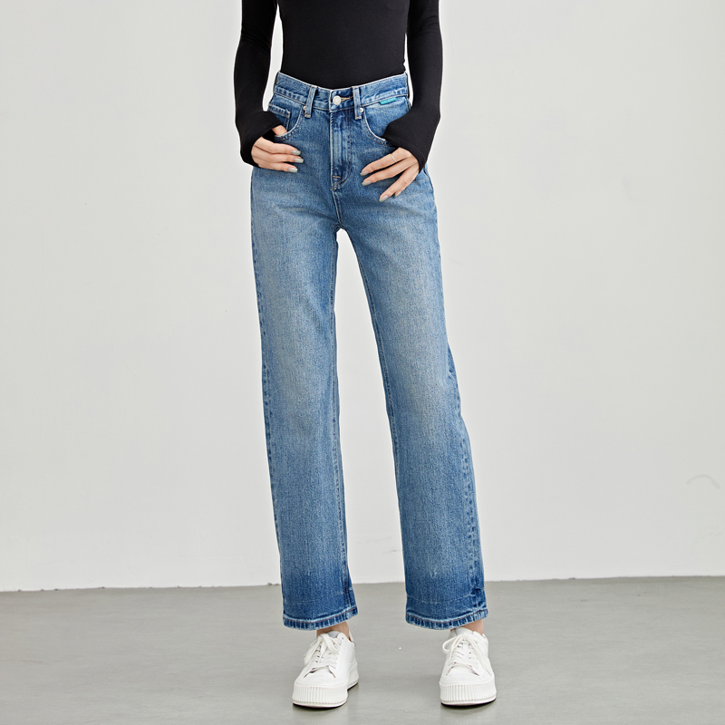 慵懒美式高腰牛仔裤女直筒裤
