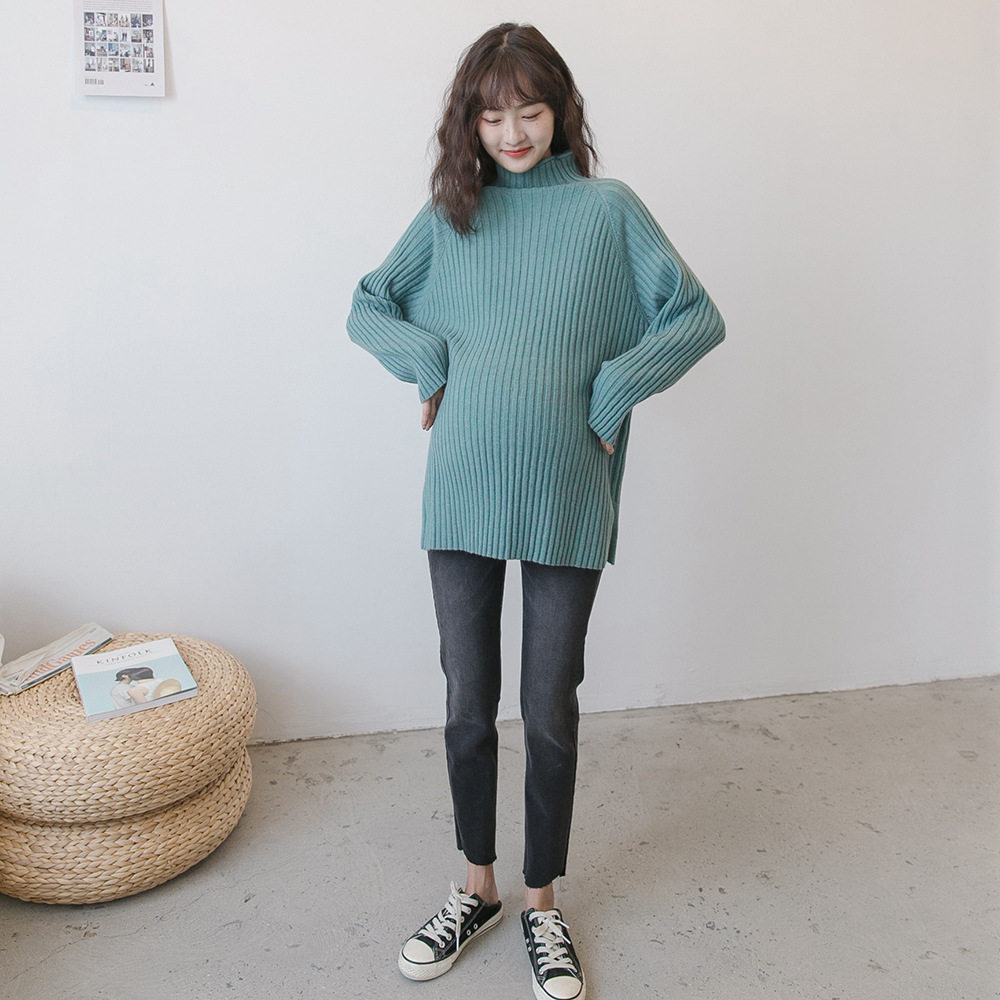 터틀넥 출산 스웨터 가을 겨울 새로운 한국 스타일 블랙 패션 바닥 느슨한 대형 긴팔 탑 겨울 착용
