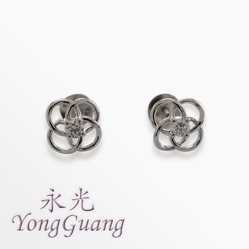 PT900铂金10分天然钻石耳钉耳环耳饰单钻四叶草气质女款