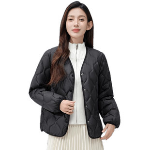 雪中飞菱形格无领轻薄羽绒服女短款内搭外穿内胆秋冬新款保暖外套