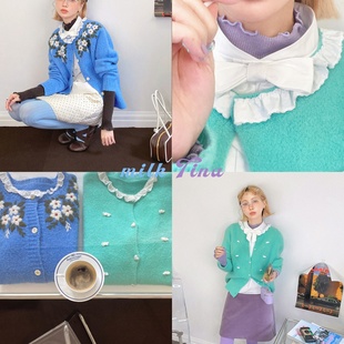 女「2色」 羊毛针织开衫 milktina定制 理想自我小众不讨好蓝韩版