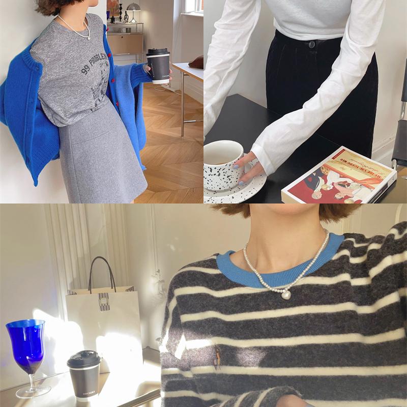 milktina定制丨艾灵顿冬日T恤 新款条纹毛感加厚打底衫「3色」