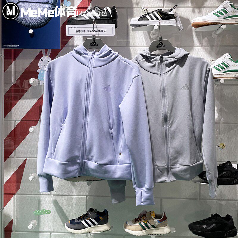 阿迪达斯女装2025春新款纯色太空棉健身运动服休闲夹克外套JN7403