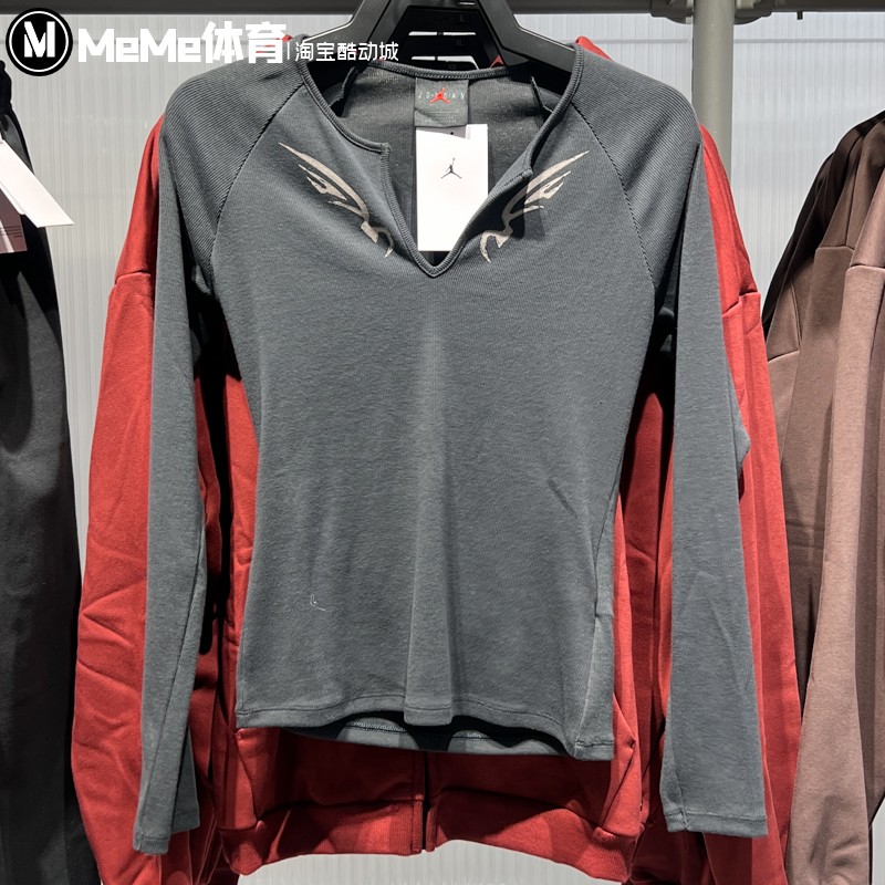 耐克女子打底衫2025冬新品V领双翼印花紧身运动长袖T恤IM9714-045