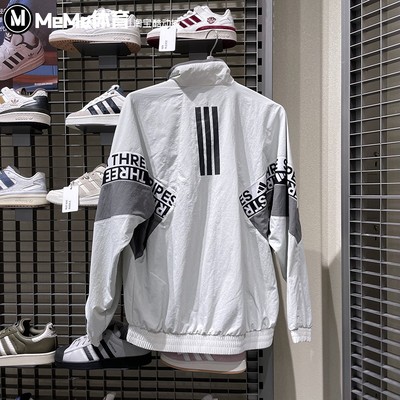 阿迪达斯男子梭织夹克2025秋季款字母印花宽松休闲运动外套KA1264