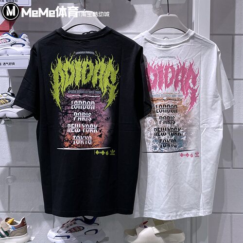 阿迪达斯三叶草男装2025夏款醒目大印花运动短袖T恤KA2255 KA2256