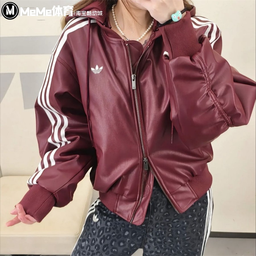 阿迪达斯三叶草夹克女子2026春季新品保暖皮衣运动棉服KU6858