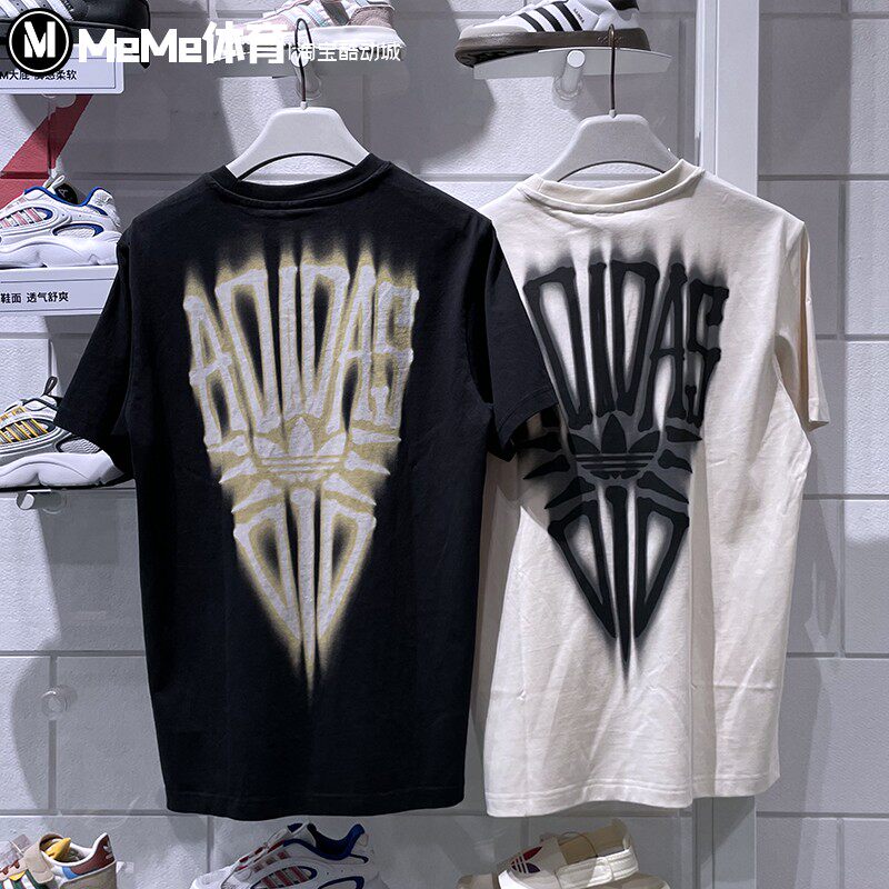 阿迪达斯三叶草男装2025夏大号个性印花宽松运动T恤KA2254 KA2252