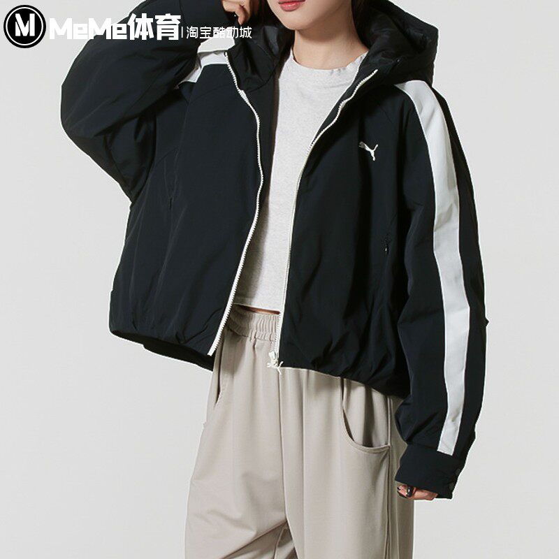 彪马2026春季新品女子复古T7拒水夹棉保暖撞色运动外套 637441-01