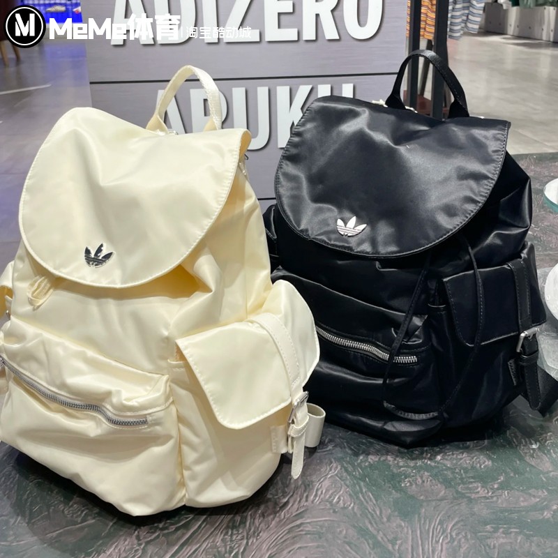 阿迪达斯三叶草男女包2025秋季款简约拉绳翻盖运动双肩背包KC2760