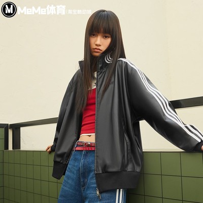 阿迪达斯三叶草男子夹克2026春季新品复古三条纹仿皮革外套KQ5472