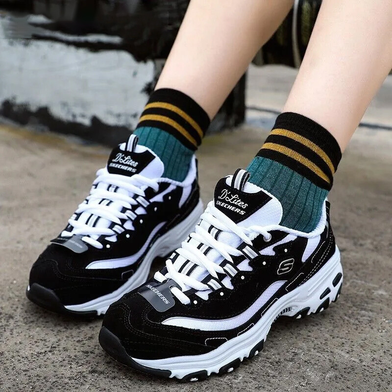 斯凯奇女子2024夏季新款户外老爹鞋熊猫鞋缓震运动鞋66666179-BKW