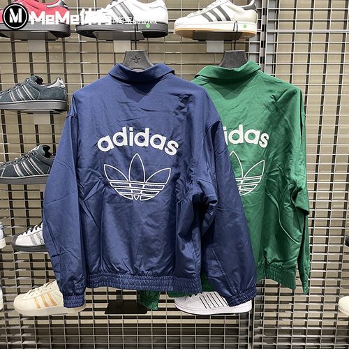 阿迪达斯三叶草男装2025冬新品复古绿休闲运动翻领夹克外套KC0136
