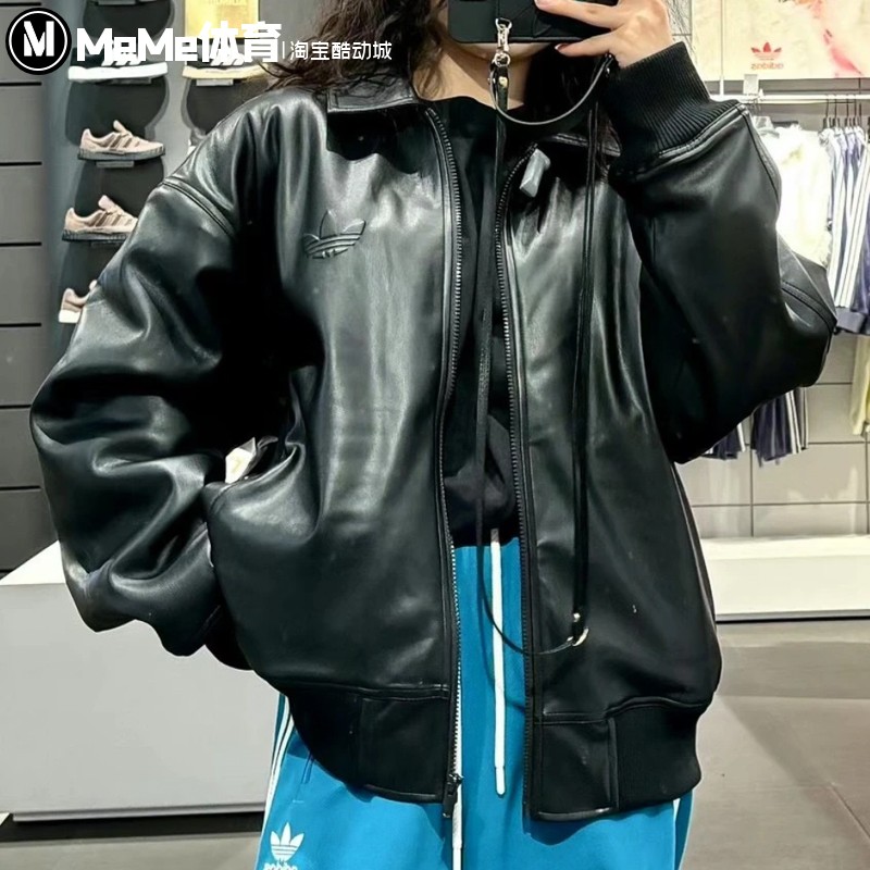 阿迪达斯三叶草男装2026春季新品仿皮加绒3D大LOGO夹克外套IA7525