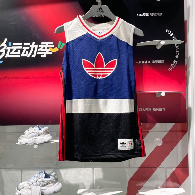 阿迪达斯三叶草男女款2024秋新款经典透气休闲运动V领背心 JD6400