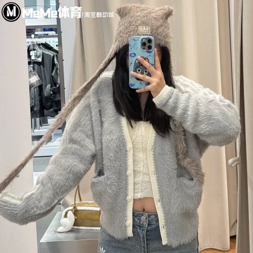 阿迪达斯三叶草女子毛衣开衫2026新年款软糯毛绒针织衫外套KT3170