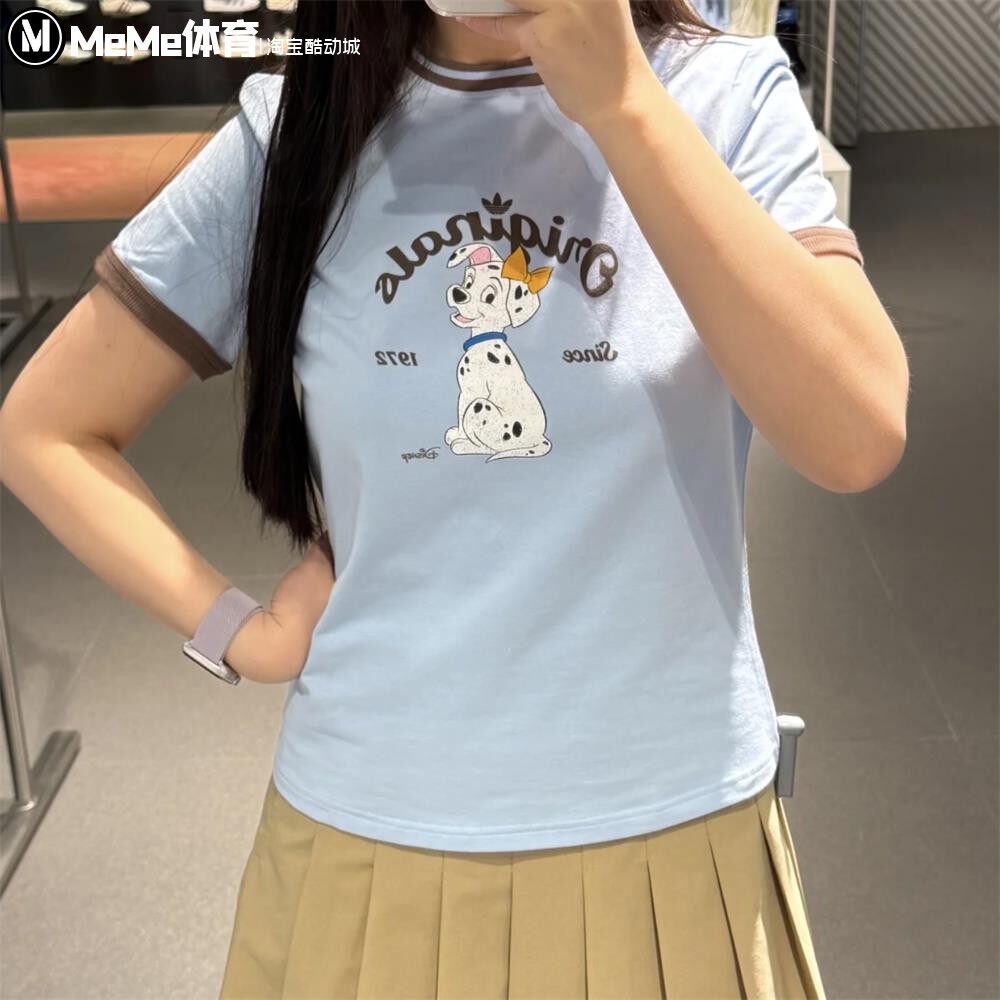 阿迪达斯三叶草女装2025秋款101斑点狗联名款撞色短袖T恤衫KG6697