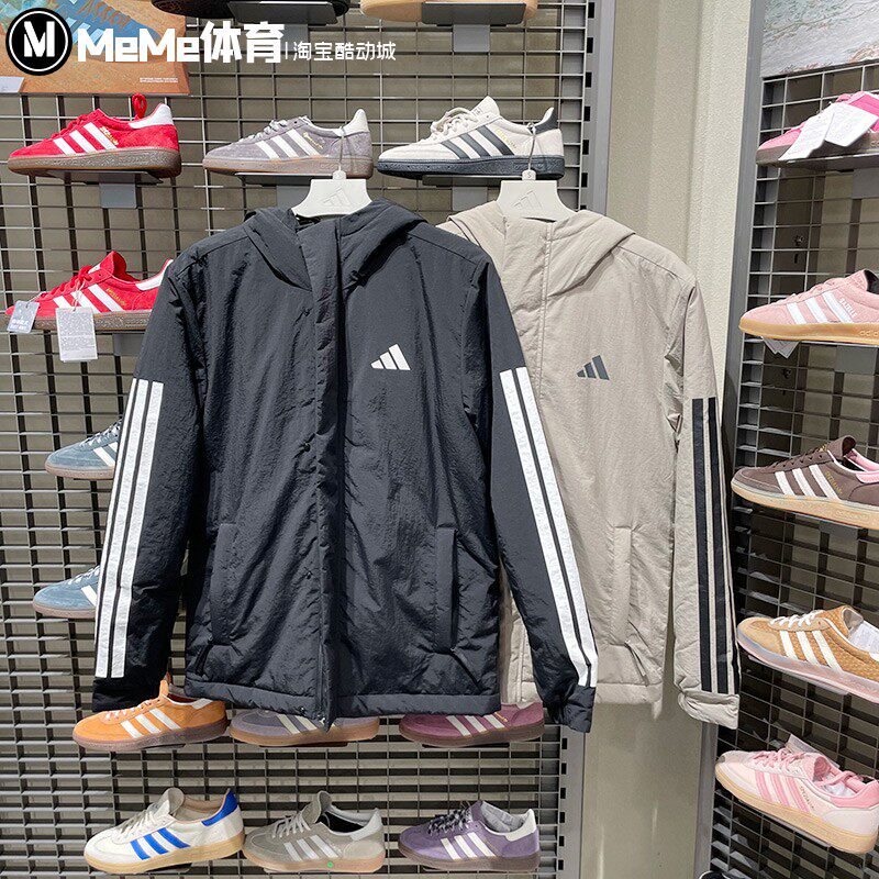 阿迪达斯男子棉服2025冬季新品三条纹户外防风保暖运动棉服JY8305