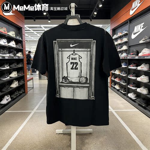 耐克男复古印花纯棉宽松短袖T恤