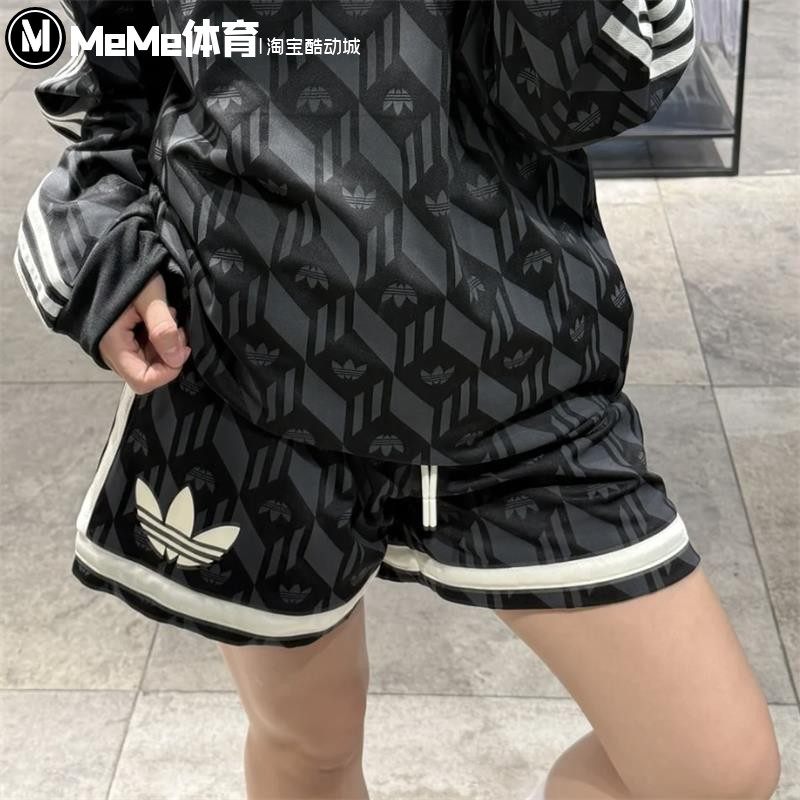 阿迪达斯男女裤2025夏款经典满印篮球运动短裤宽松五分裤JD5195