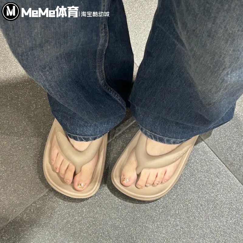 阿迪达斯男女拖鞋2026秋款奶茶浅卡其厚底一体成型人字拖HP6944