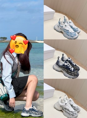 明星网红D家26新款老花字母系带运动鞋厚底增高老爹鞋休闲跑步鞋