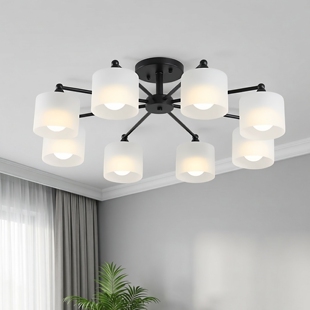 现代简约吸顶客厅吊灯北欧黑色金属灯身卧室餐厅多头灯具2026新款