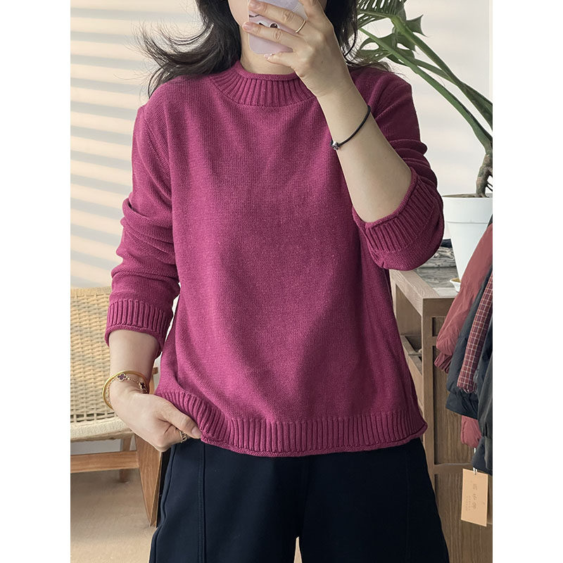 慵懒风半高领针织衫女长袖宽松套头毛衣通勤上衣火龙果色68712,女装/女士精品,汉服上装,淘宝优惠券,粉丝福利购,淘宝优惠卷