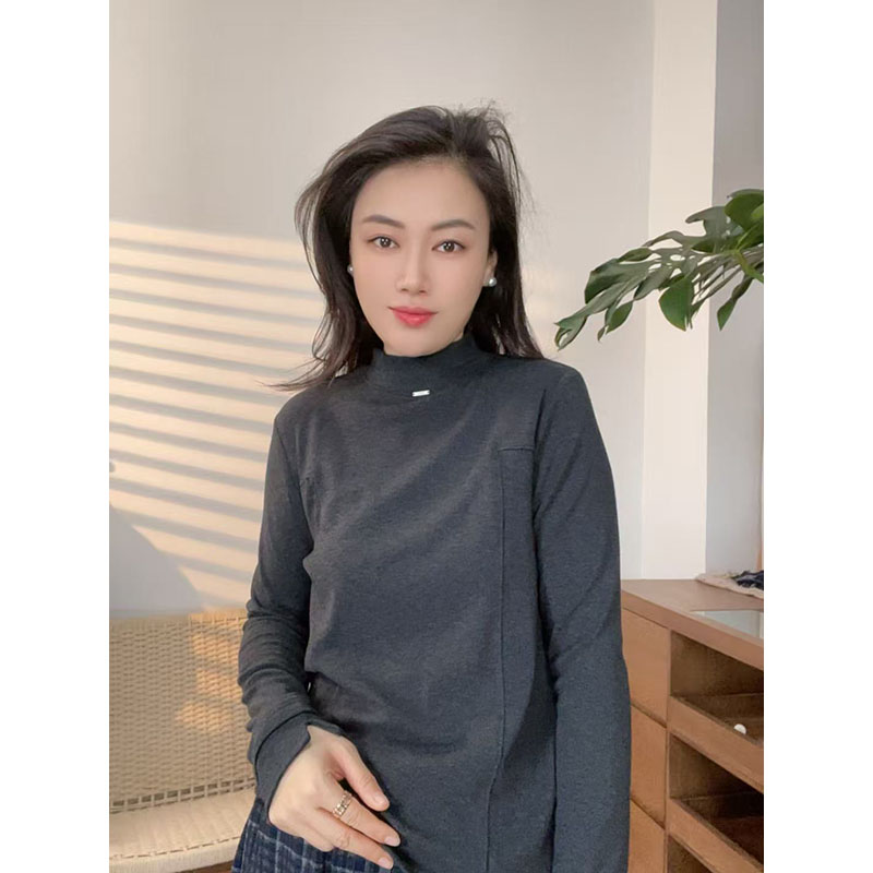 简约半高领加厚恒温羊绒长袖上衣女显瘦百搭休闲纯色打底衫31120