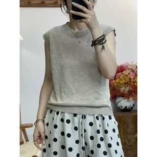2025夏款 和纸纱 亚麻针织衫 女宽松显瘦百搭毛衣背心上衣2012 无袖